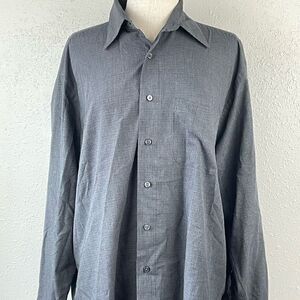 EUC Van Heusen Charcoal Gray Mens Button Down Dress Shirt Size L